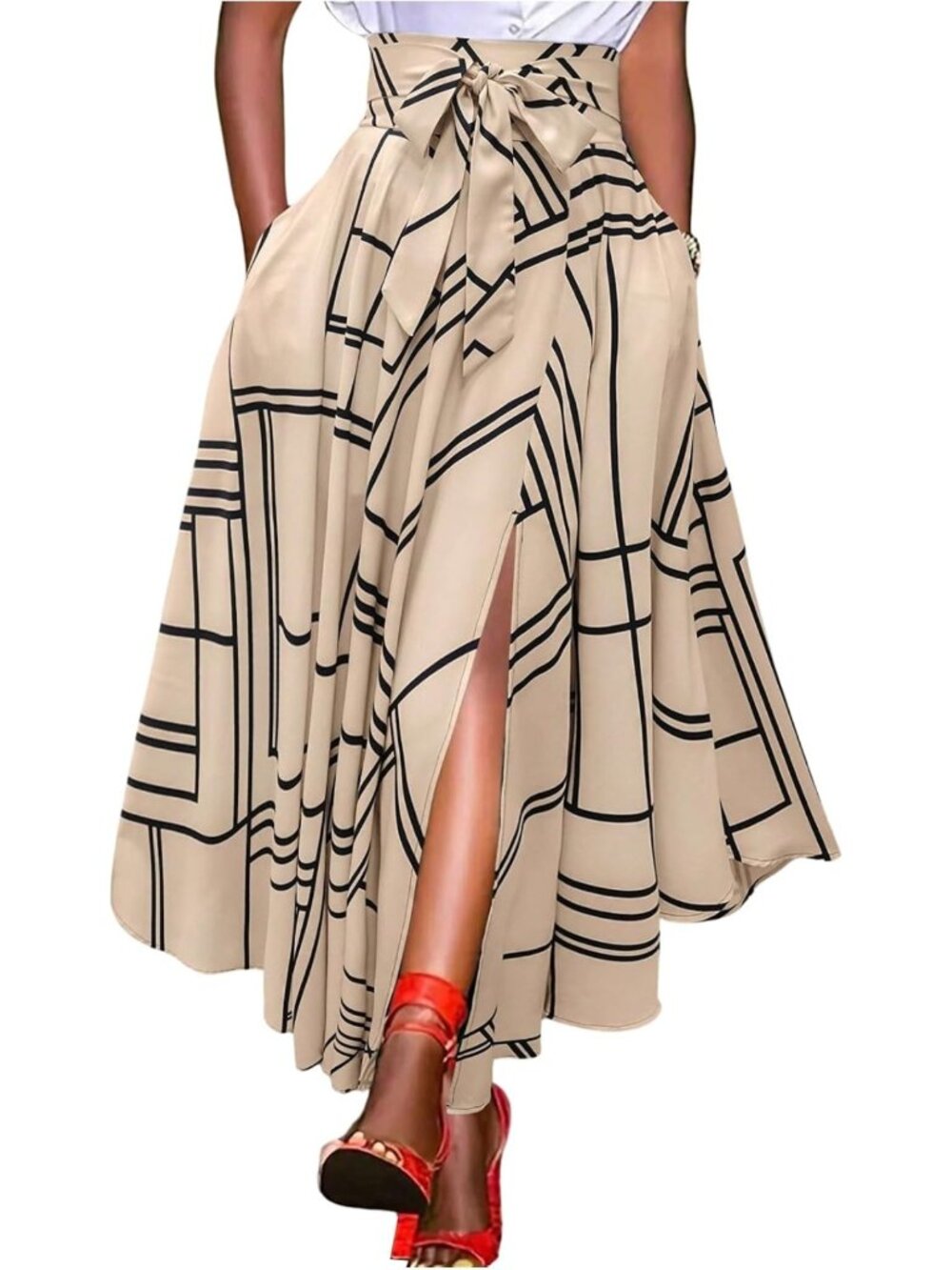 Women's Maxi Belted Ruffle Skirt with Pockets - Casual Summer Style
